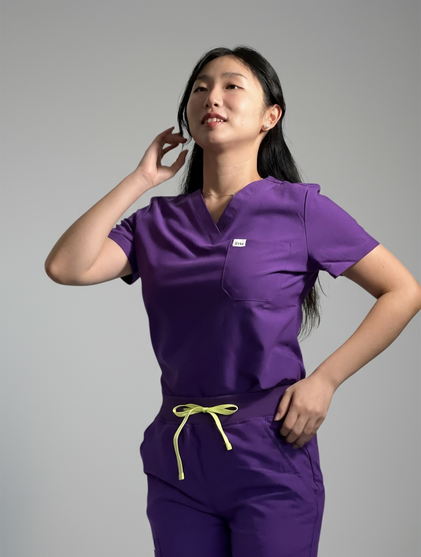 ORO Purple One-Pocket Scrub Top - Jirle