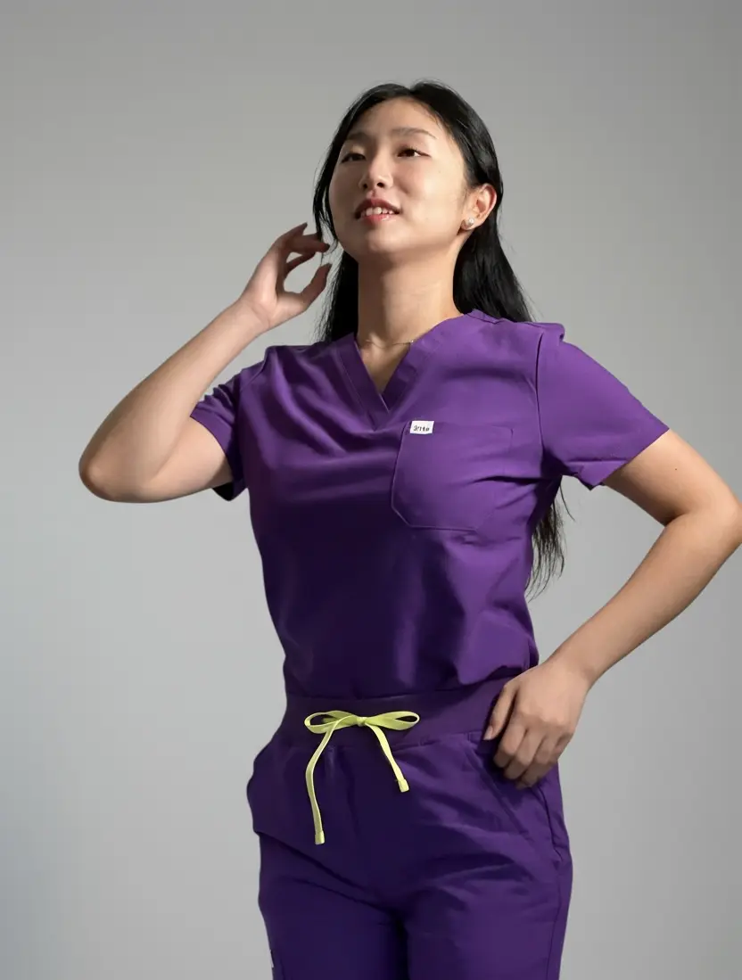 ORO Purple One-Pocket Scrub Top - Jirle