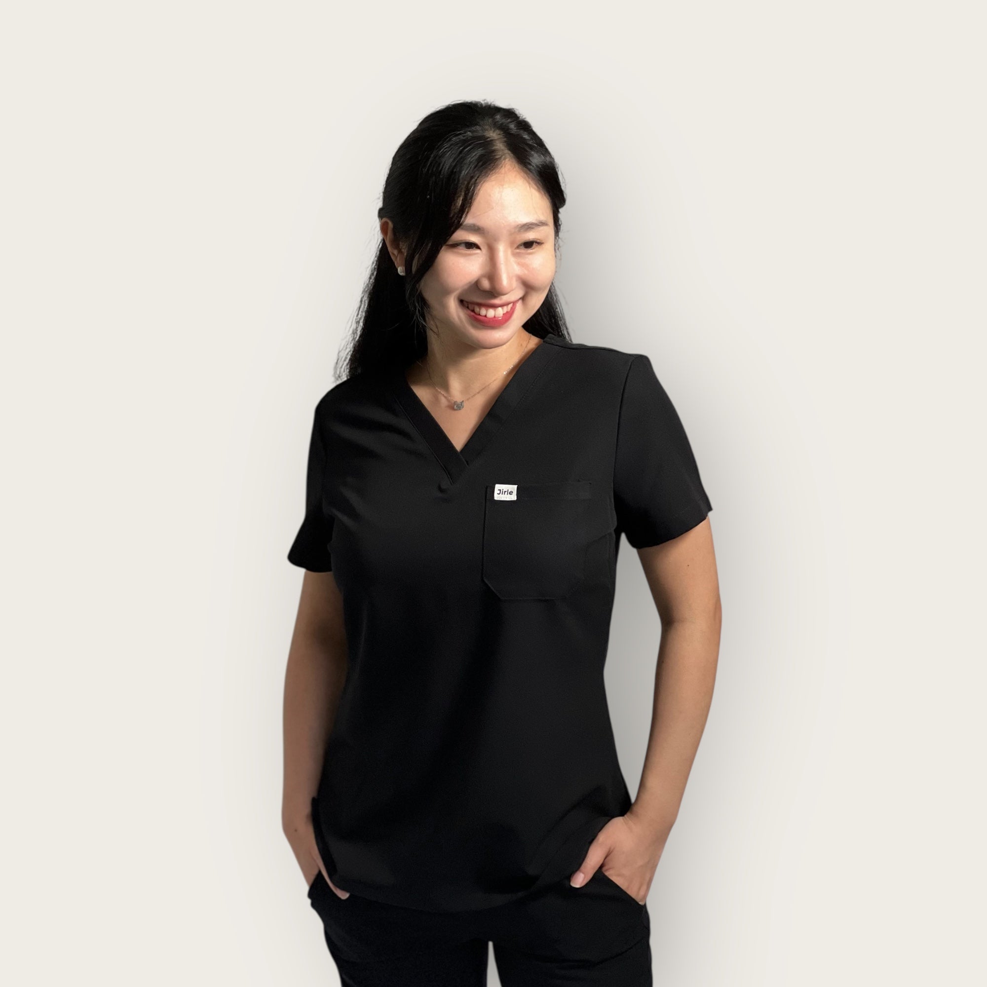 ORO Women’s Scrub Top Black Breathable and Stylish