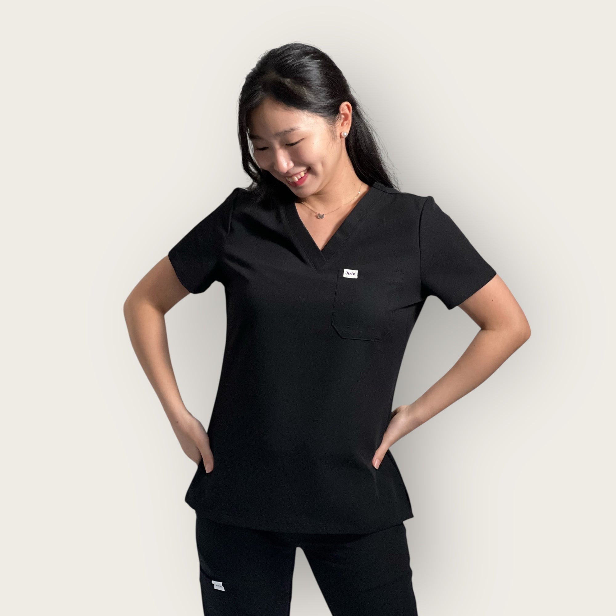 ORO Women’s Scrub Top Black Breathable and Stylish